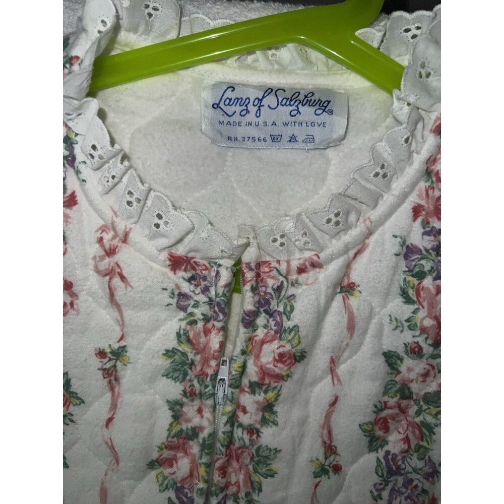 Vintage Lanz of Salzburg Quilted Cotton Nightgown Floral Zip USA - Picture 2 of 15